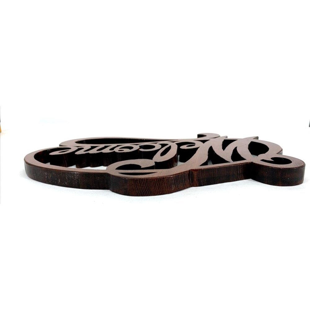 Welcome Sign Cut Wood Script Lettering Brown Wall Decor Handcrafted 13" - Picture 6 of 8